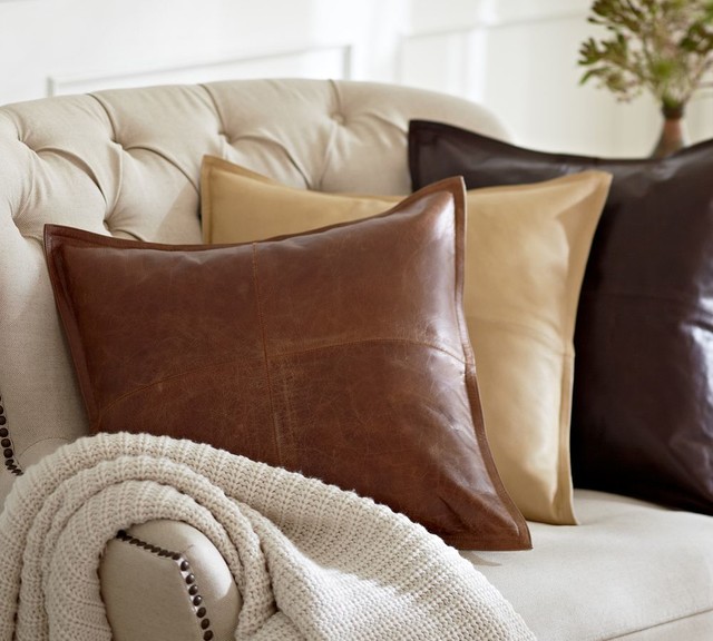 Piced Leather Pillow Cover - Traditional - Decorative Pillows - other metro - by Pottery Barn